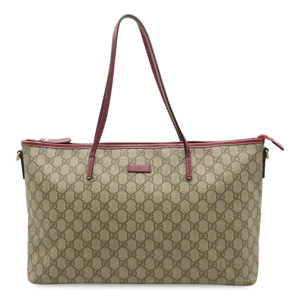Gucci GG Supreme Tote Bag Shoulder Beige Cream Purple Pink Strap
